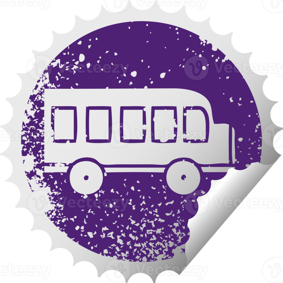 distressed circular peeling sticker symbol of a school bus png