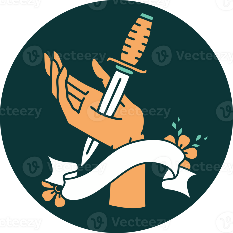 tattoo style icon with banner of a dagger in the hand png