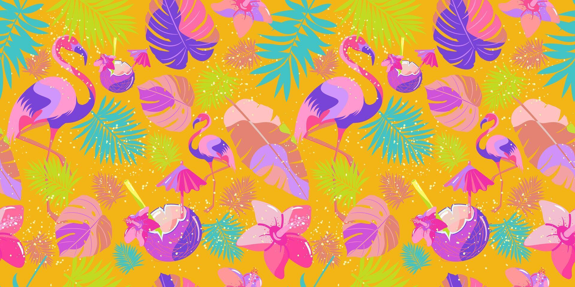 Seamless pattern with tropical elements. Summer vacation in the tropics, background. vector