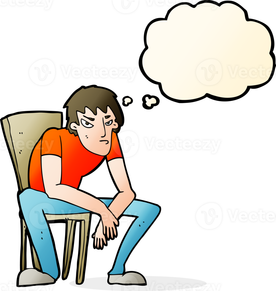 cartoon dejected man with thought bubble png