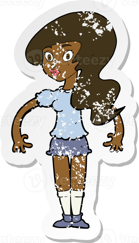 retro distressed sticker of a cartoon pretty woman png