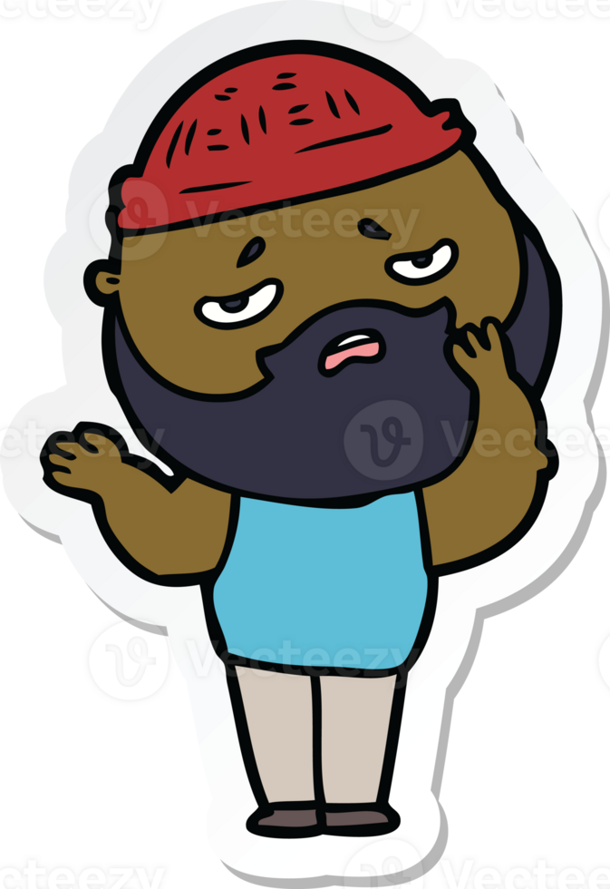 sticker of a cartoon worried man with beard png