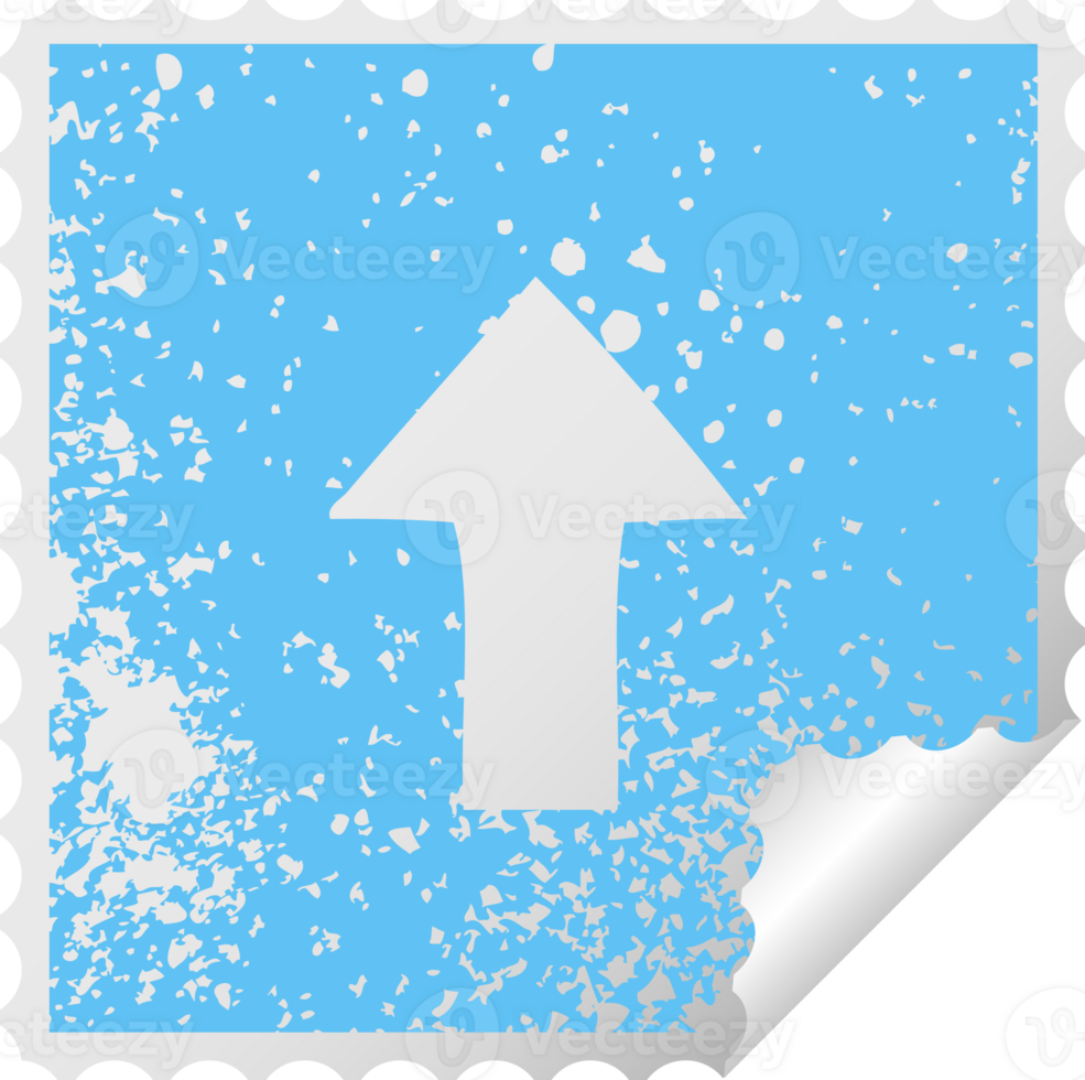 distressed square peeling sticker symbol of a pointing arrow png