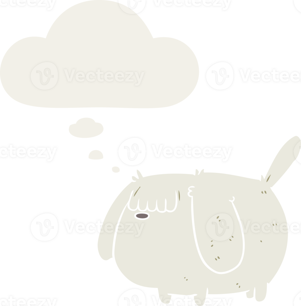 funny cartoon dog with thought bubble in retro style png