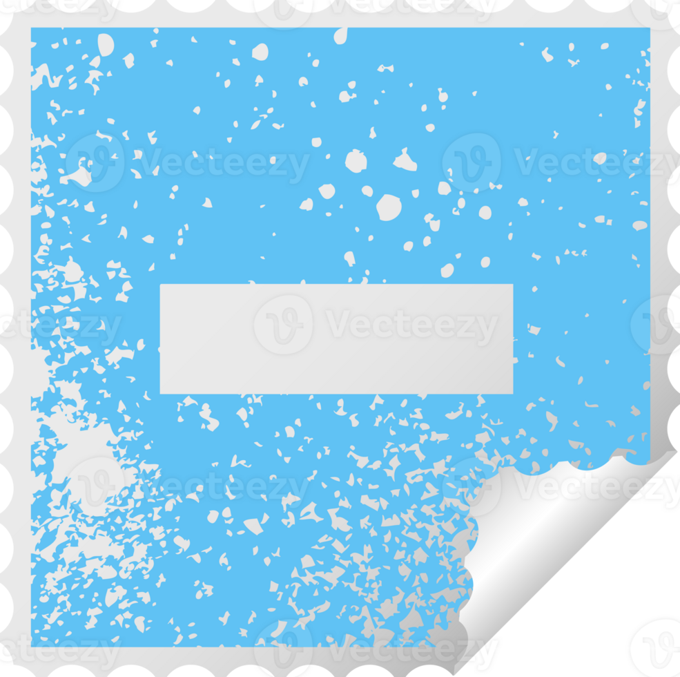 distressed square peeling sticker symbol of a minus symbol png
