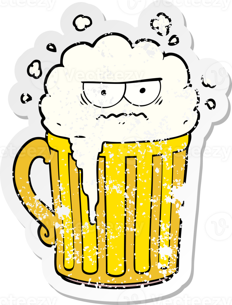 distressed sticker of a cartoon mug of beer png