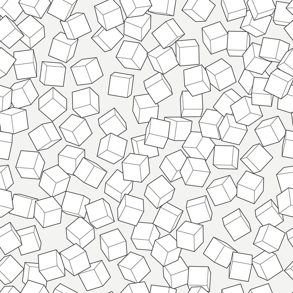 Abstract black line white cubes seamless pattern on grey. Minimal print. abstract black white cubes seamless pattern vector