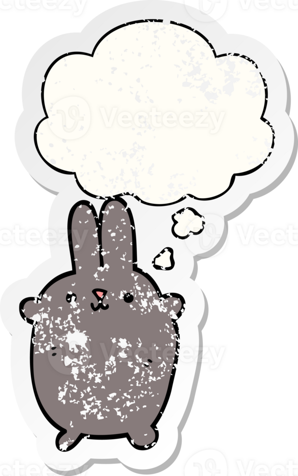 cartoon rabbit with thought bubble as a distressed worn sticker png