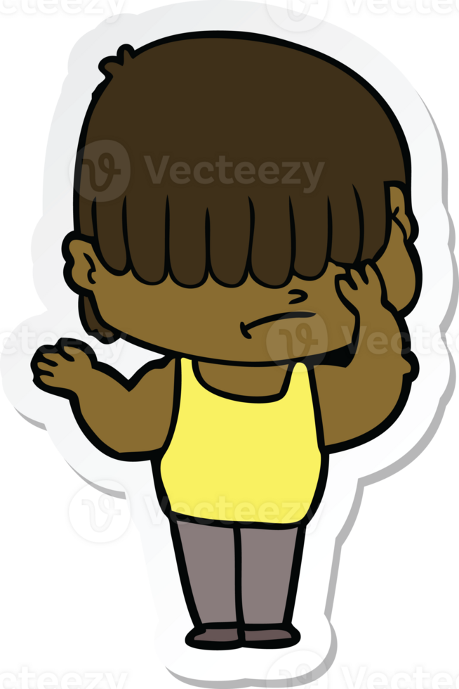 sticker of a cartoon boy with untidy hair png