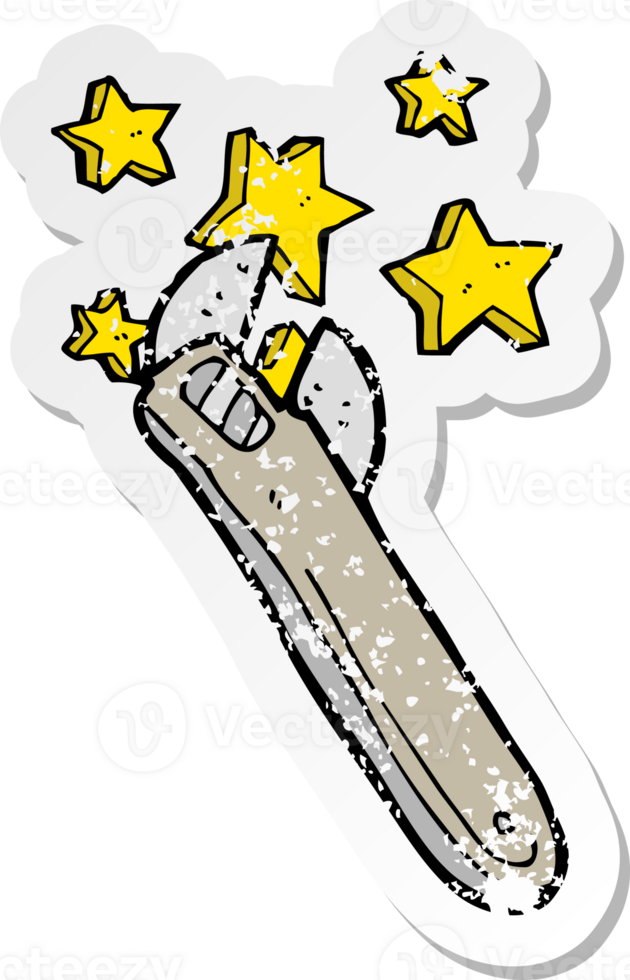 retro distressed sticker of a cartoon adjustable spanner png