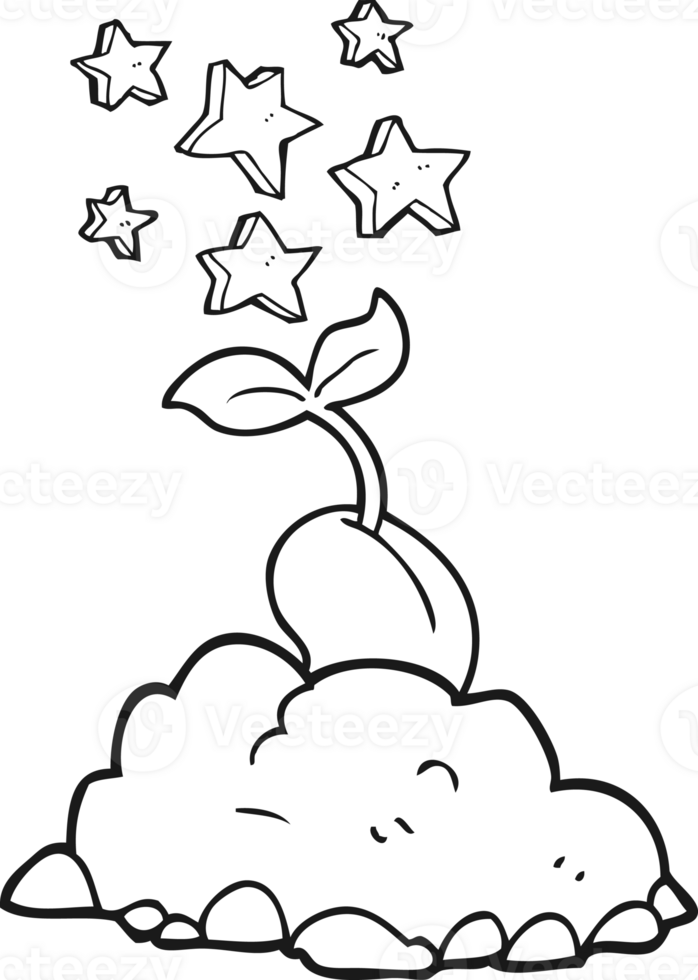 hand drawn black and white cartoon sprouting seed png