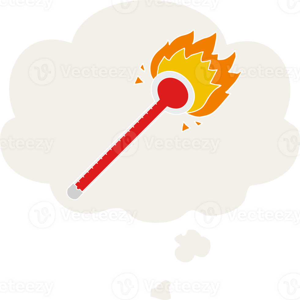 cartoon thermometer with thought bubble in retro style png