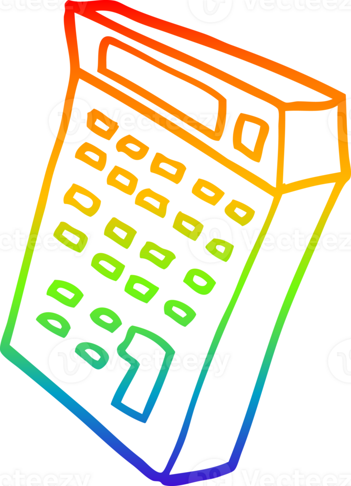 rainbow gradient line drawing of a cartoon calculator png