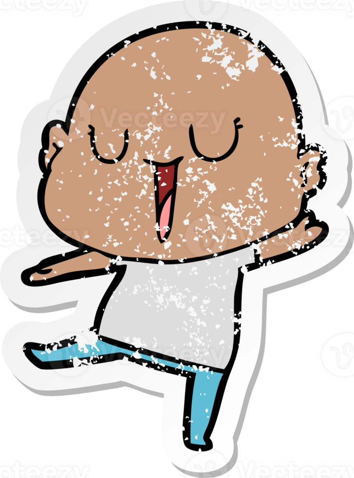 distressed sticker of a happy cartoon bald man png