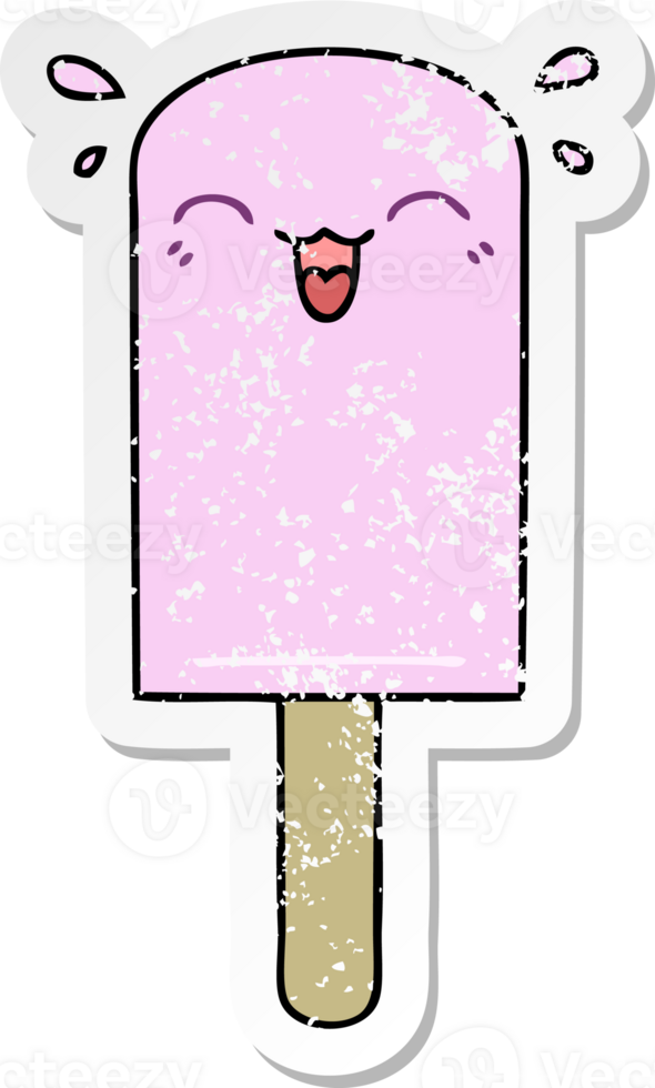 distressed sticker of a quirky hand drawn cartoon ice lolly png