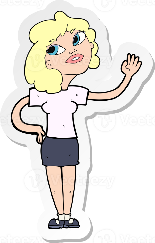 sticker of a cartoon woman waving png