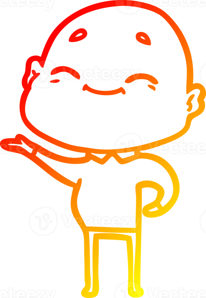 warm gradient line drawing of a happy cartoon bald man png