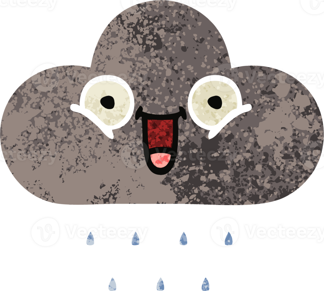 retro illustration style cartoon of a storm rain cloud png