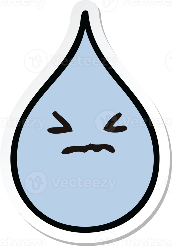 sticker of a quirky hand drawn cartoon emotional rain drop png