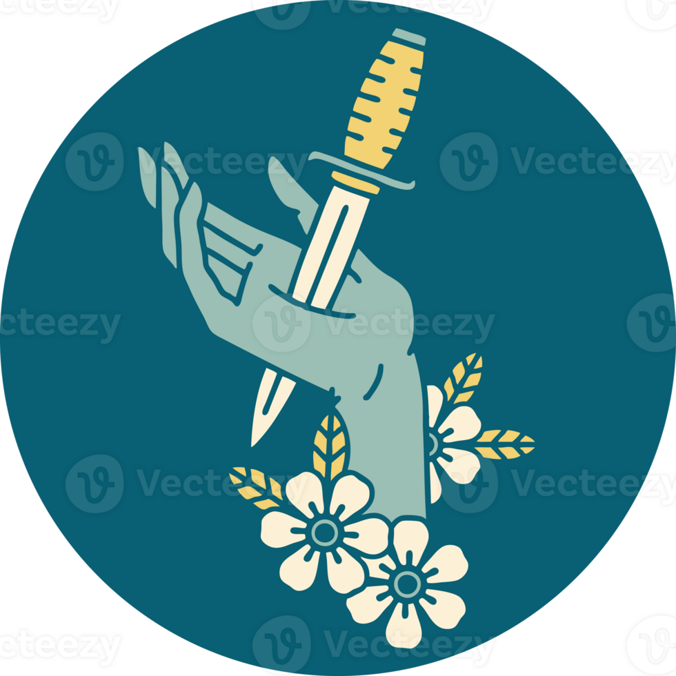 iconic tattoo style image of a dagger in the hand png