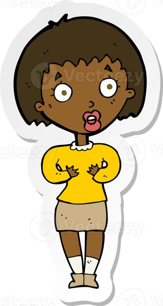sticker of a cartoon woman making Who Me gesture png