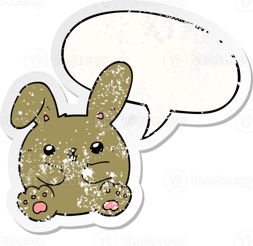cartoon rabbit with speech bubble distressed distressed old sticker png