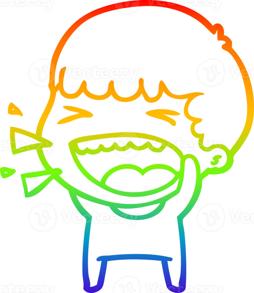 rainbow gradient line drawing of a cartoon laughing man png