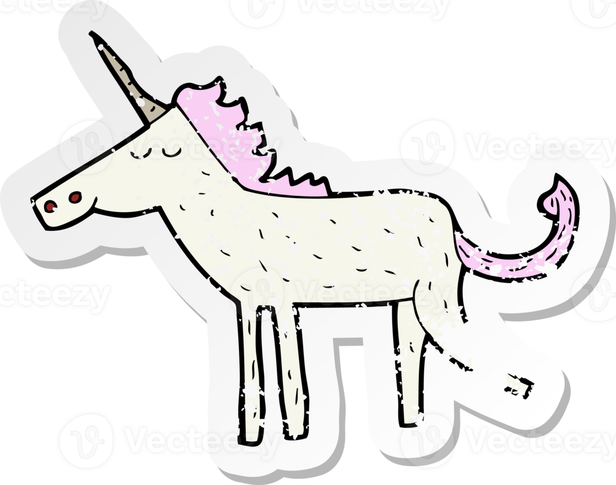 retro distressed sticker of a cartoon unicorn png