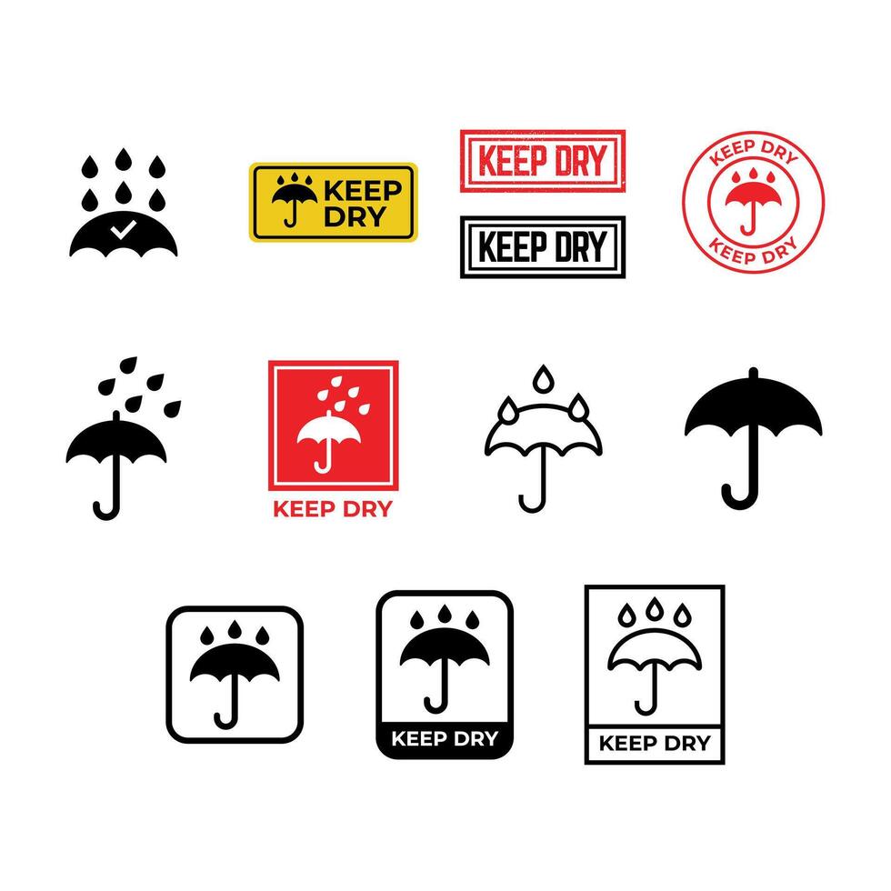 Set of Keep dry label symbol , umbrella icon for packaging. vector