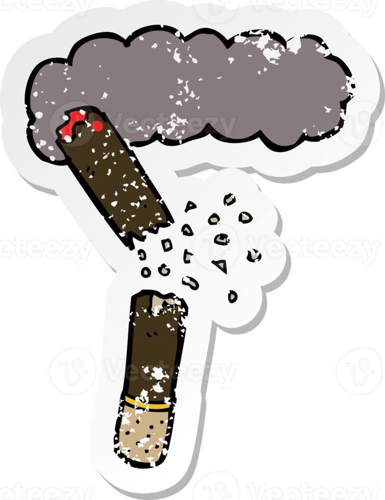 retro distressed sticker of a cartoon broken cigar png