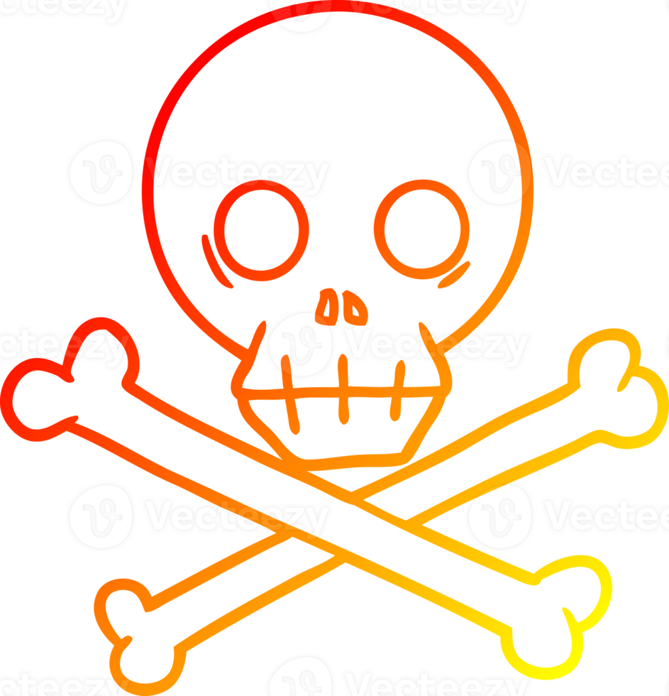 warm gradient line drawing of a cartoon skull and crossbones png