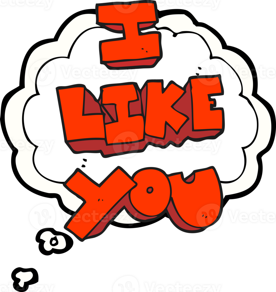 I like you  hand drawn thought bubble cartoon symbol png