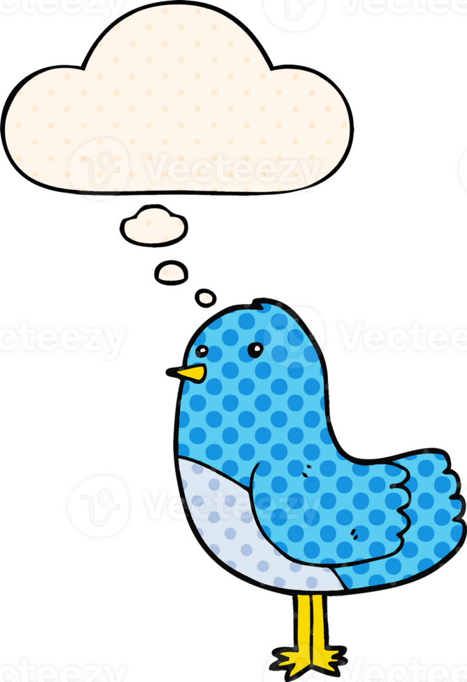 cartoon bird with thought bubble in comic book style png