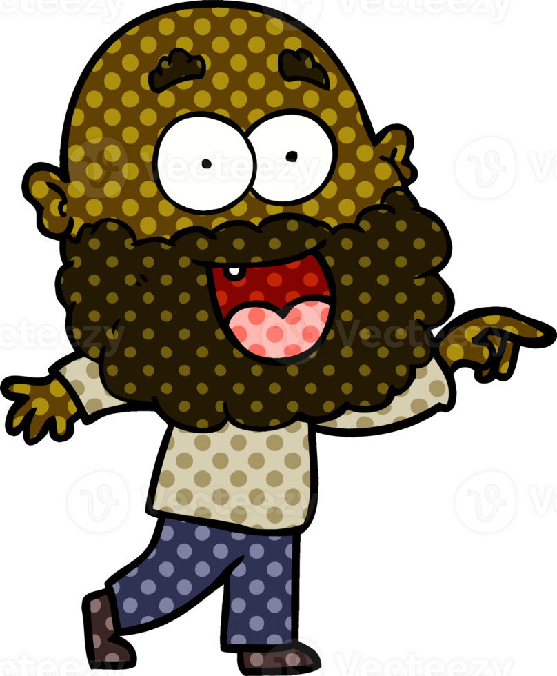 cartoon crazy happy man with beard png