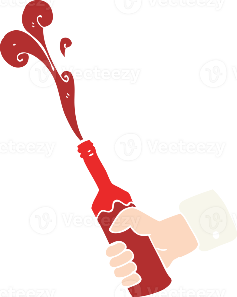 flat color illustration of hand holding bottle of wine png