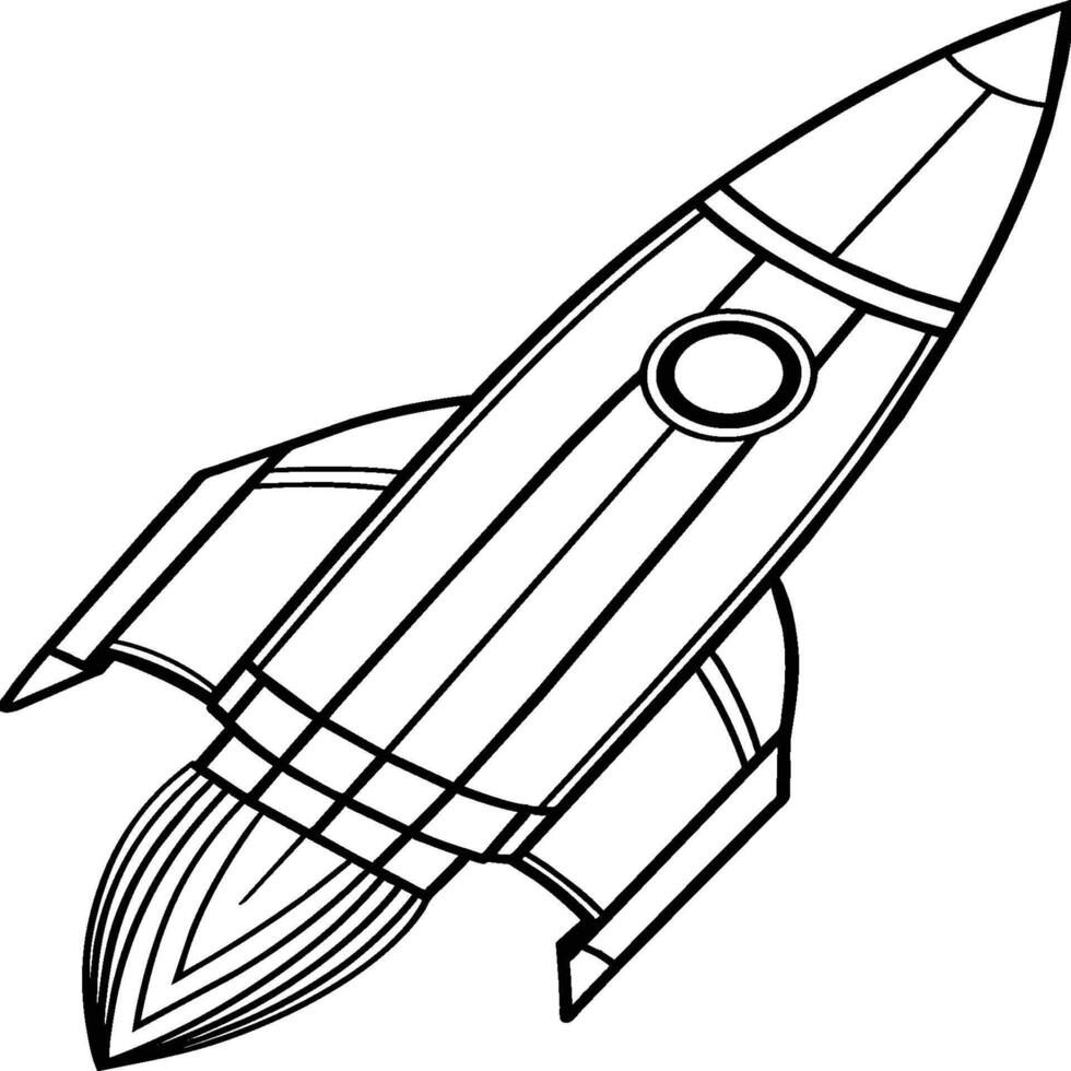 Space rocket in the sky with stars and clouds illustration. Rocket coloring pages. vector