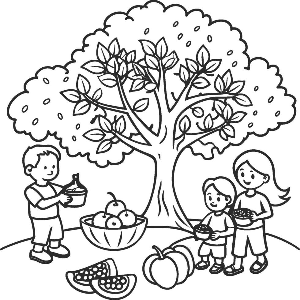 Guava tree coloring pages. Tree outline for coloring book vector