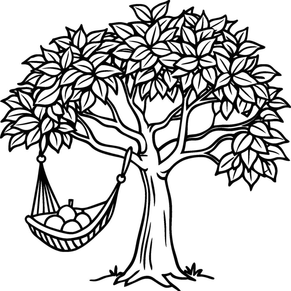 Guava tree coloring pages. Tree outline for coloring book vector