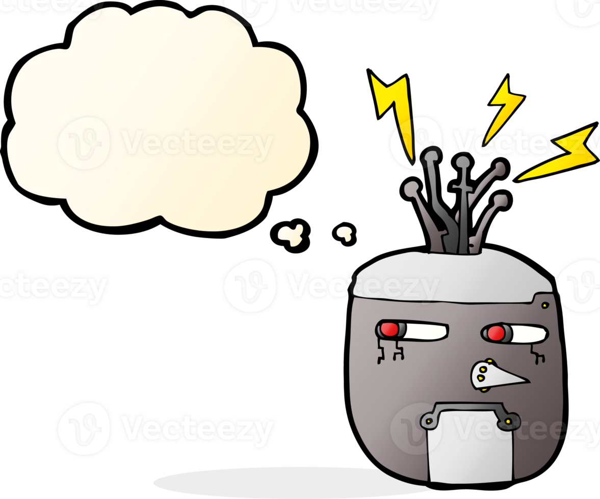 cartoon robot head with thought bubble png