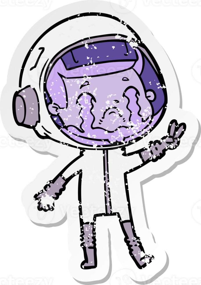 distressed sticker of a cartoon crying astronaut png