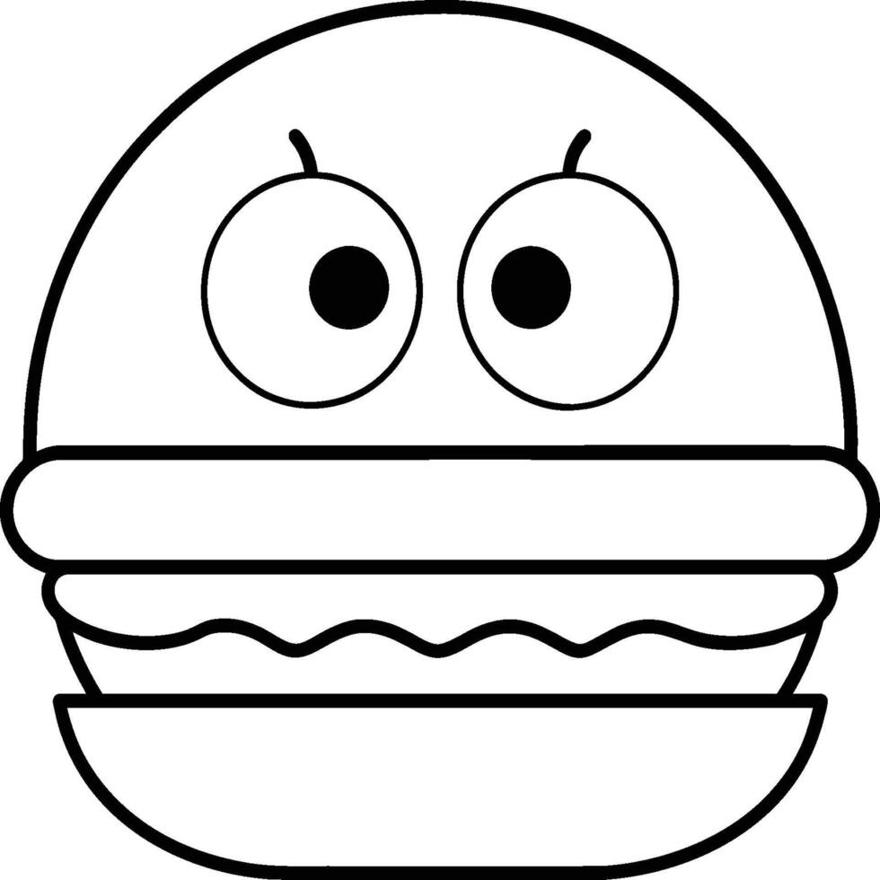 Cartoon hamburger coloring pages. Burger outline. Burger food line art vector
