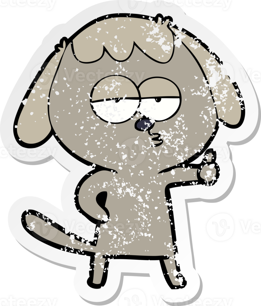 distressed sticker of a cartoon bored dog png