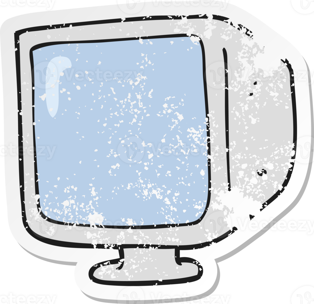 retro distressed sticker of a cartoon old computer monitor png