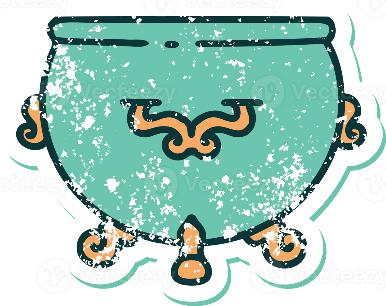iconic distressed sticker tattoo style image of a cauldron png
