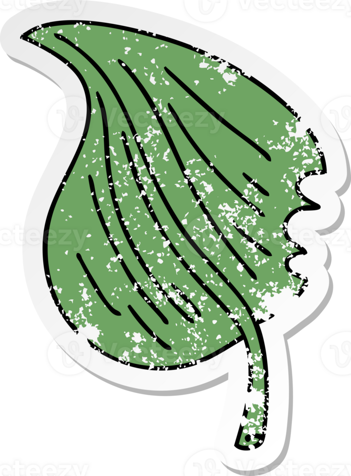 distressed sticker of a quirky hand drawn cartoon munched leaf png