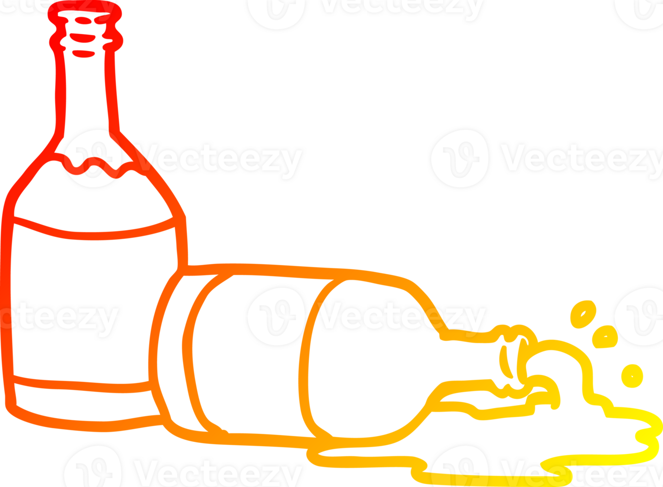 warm gradient line drawing of a beer bottles with spilled beer png