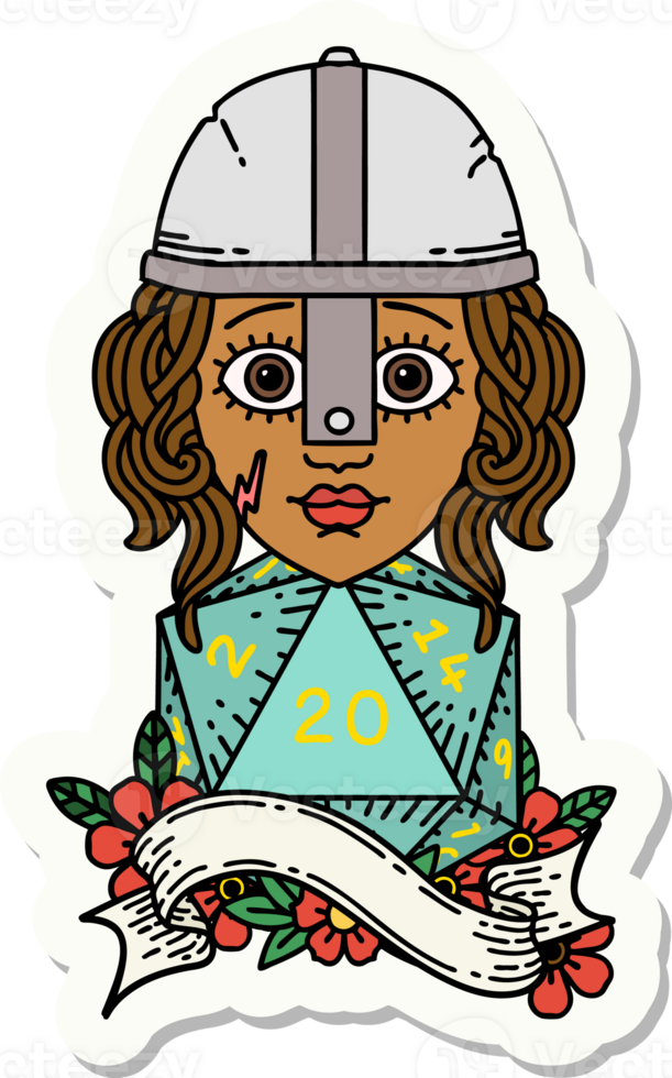 sticker of a human fighter with natural twenty dice roll png