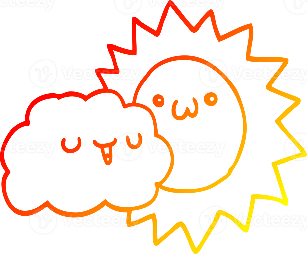 warm gradient line drawing of a cartoon sun and cloud png