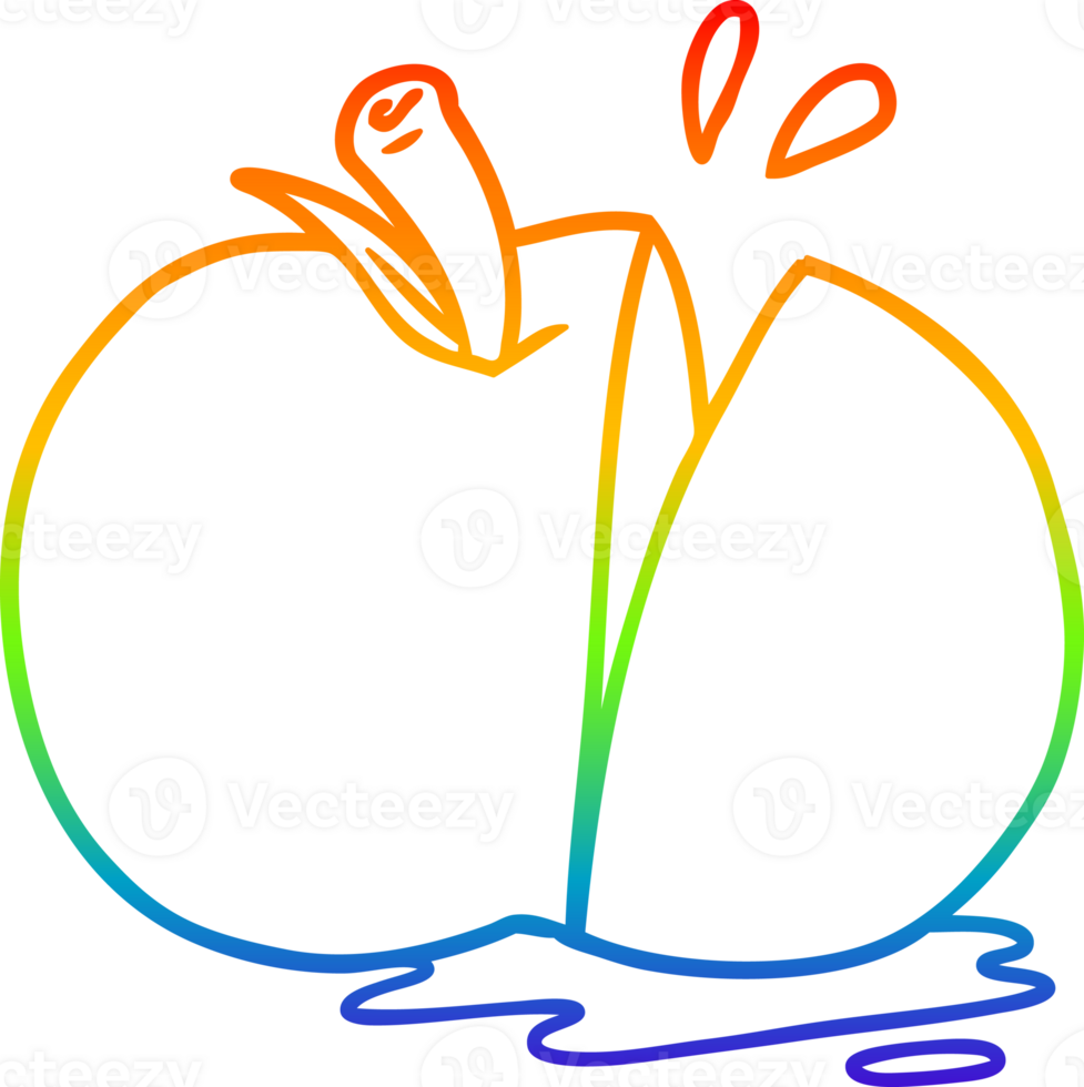 rainbow gradient line drawing of a cartoon sliced apple png