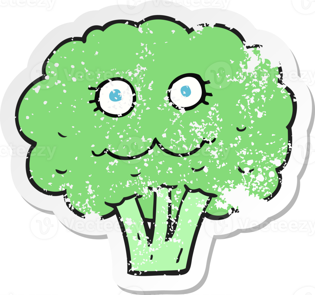 retro distressed sticker of a cartoon broccoli png